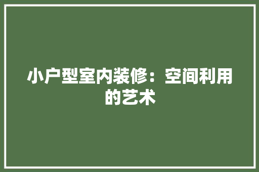 小户型室内装修：空间利用的艺术 现代风格装饰