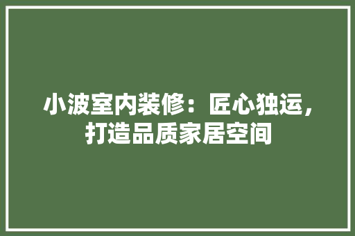 小波室内装修：匠心独运，打造品质家居空间 现代风格装饰