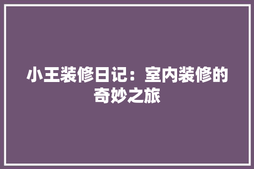 小王装修日记：室内装修的奇妙之旅 现代风格装饰