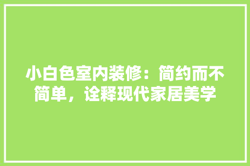 小白色室内装修：简约而不简单，诠释现代家居美学 现代风格装饰