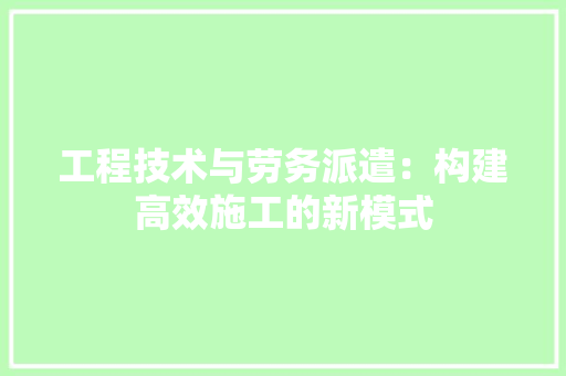 工程技术与劳务派遣：构建高效施工的新模式 现代风格装饰