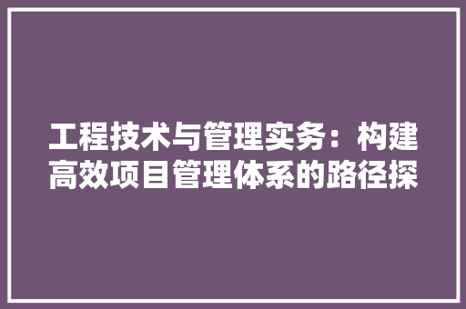 工程技术与管理实务：构建高效项目管理体系的路径探析 现代风格装饰