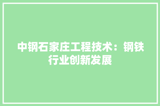 中钢石家庄工程技术：钢铁行业创新发展