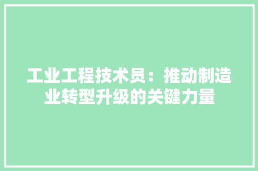 工业工程技术员：推动制造业转型升级的关键力量 现代风格装饰