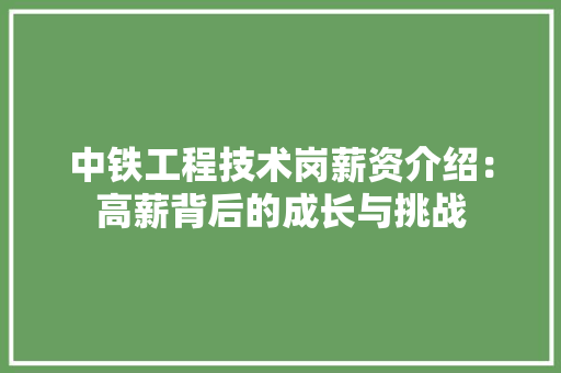中铁工程技术岗薪资介绍：高薪背后的成长与挑战 家居装修