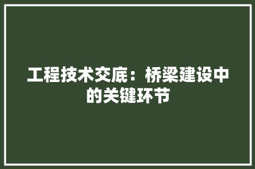 工程技术交底：桥梁建设中的关键环节 现代风格装饰