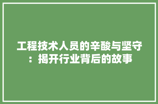 工程技术人员的辛酸与坚守：揭开行业背后的故事 现代风格装饰