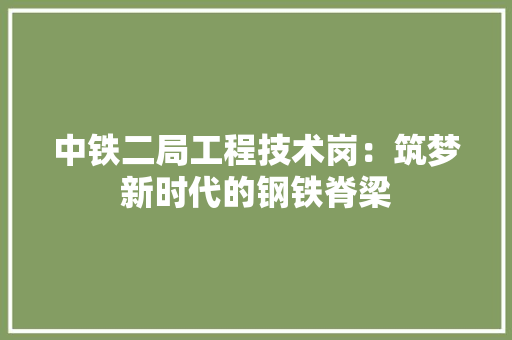 中铁二局工程技术岗：筑梦新时代的钢铁脊梁