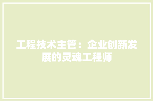 工程技术主管：企业创新发展的灵魂工程师 现代风格装饰