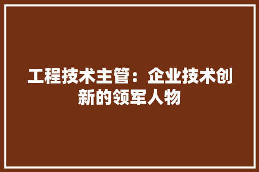 工程技术主管：企业技术创新的领军人物 现代风格装饰