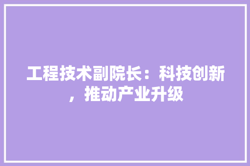 工程技术副院长：科技创新，推动产业升级