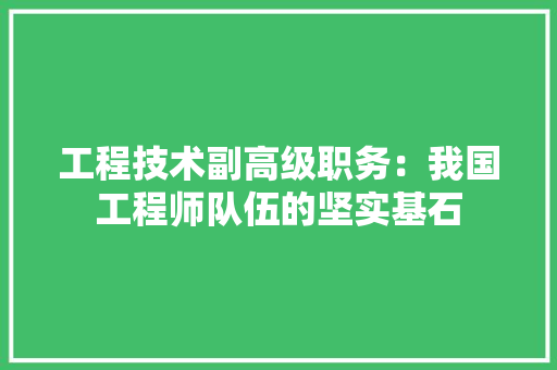 工程技术副高级职务：我国工程师队伍的坚实基石