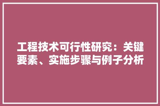 工程技术可行性研究：关键要素、实施步骤与例子分析