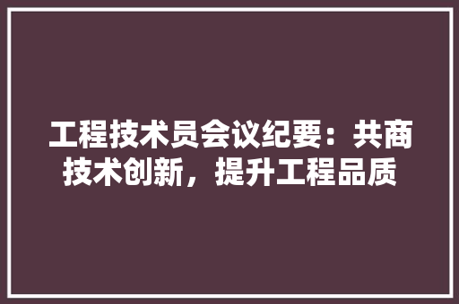 工程技术员会议纪要：共商技术创新，提升工程品质