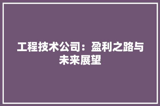 工程技术公司：盈利之路与未来展望