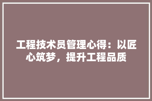 工程技术员管理心得：以匠心筑梦，提升工程品质 现代风格装饰