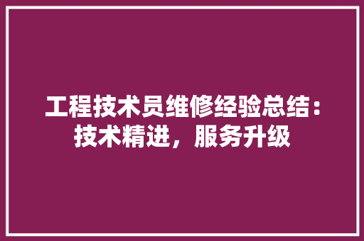 工程技术员维修经验总结：技术精进，服务升级