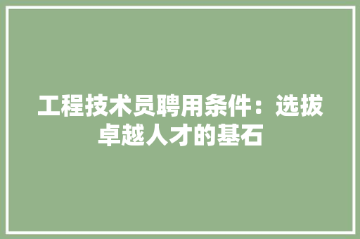 工程技术员聘用条件：选拔卓越人才的基石