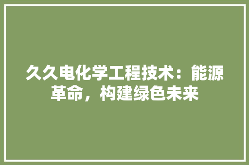 久久电化学工程技术：能源革命，构建绿色未来 家居装修