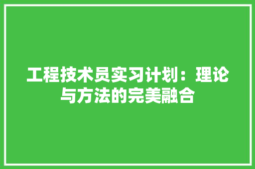 工程技术员实习计划：理论与方法的完美融合