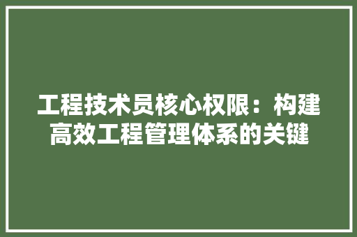 工程技术员核心权限：构建高效工程管理体系的关键