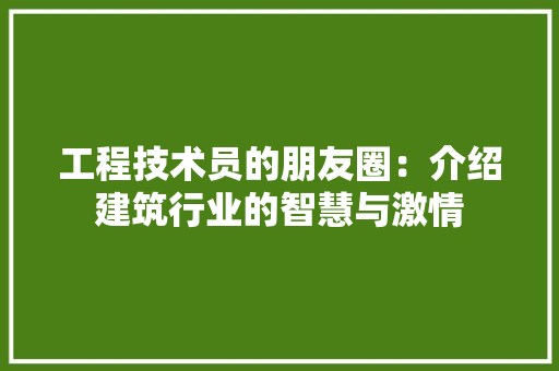工程技术员的朋友圈：介绍建筑行业的智慧与激情 现代风格装饰