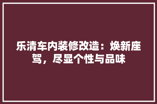 乐清车内装修改造：焕新座驾，尽显个性与品味