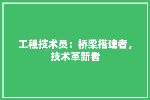 工程技术员：桥梁搭建者，技术革新者