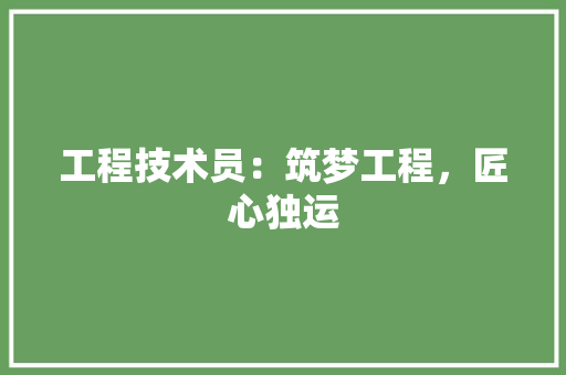 工程技术员：筑梦工程，匠心独运