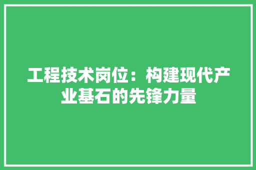 工程技术岗位：构建现代产业基石的先锋力量 现代风格装饰