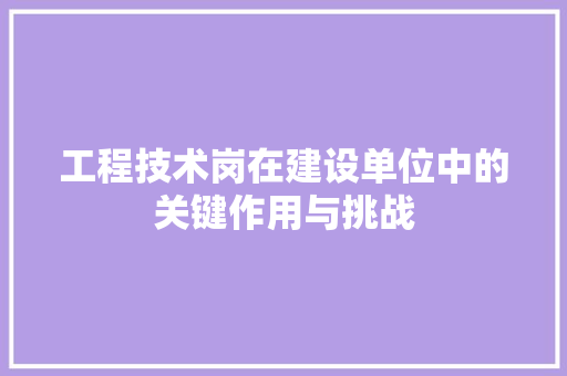 工程技术岗在建设单位中的关键作用与挑战
