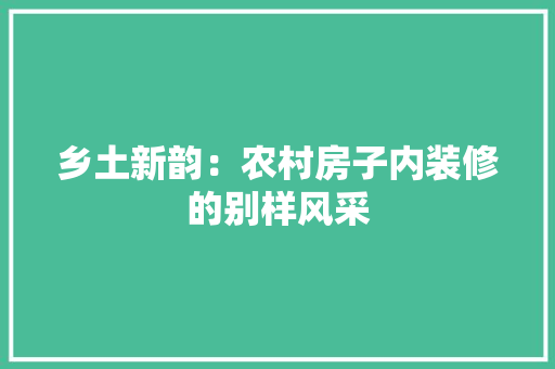 乡土新韵：农村房子内装修的别样风采