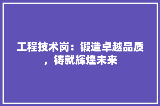 工程技术岗：锻造卓越品质，铸就辉煌未来