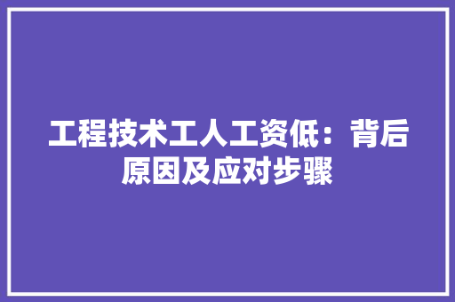 工程技术工人工资低：背后原因及应对步骤