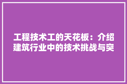工程技术工的天花板：介绍建筑行业中的技术挑战与突破 现代风格装饰