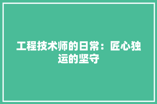 工程技术师的日常：匠心独运的坚守