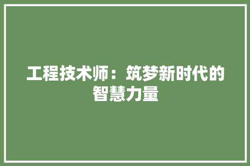 工程技术师：筑梦新时代的智慧力量