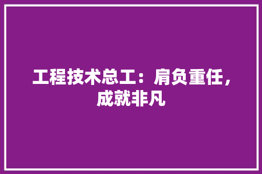 工程技术总工：肩负重任，成就非凡