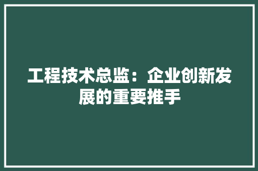 工程技术总监：企业创新发展的重要推手 现代风格装饰