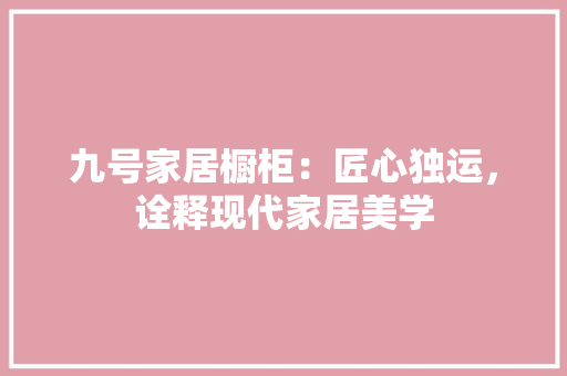 九号家居橱柜：匠心独运，诠释现代家居美学 家居装修