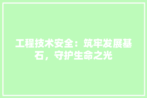 工程技术安全：筑牢发展基石，守护生命之光