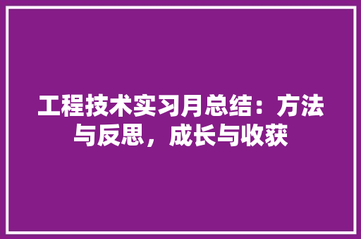 工程技术实习月总结：方法与反思，成长与收获