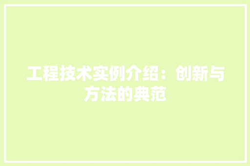 工程技术实例介绍：创新与方法的典范