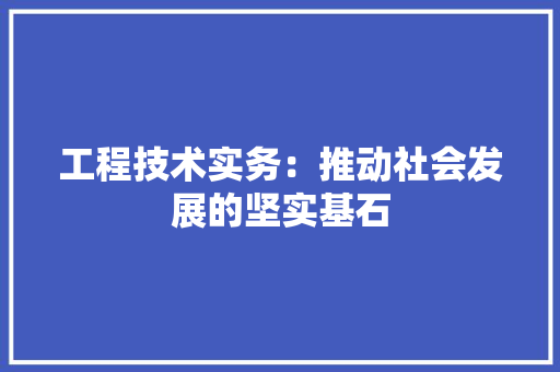 工程技术实务：推动社会发展的坚实基石