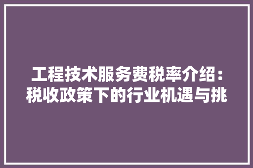 工程技术服务费税率介绍：税收政策下的行业机遇与挑战 现代风格装饰