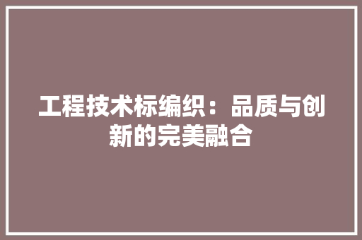 工程技术标编织：品质与创新的完美融合