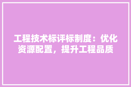 工程技术标评标制度：优化资源配置，提升工程品质