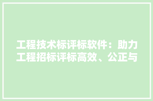 工程技术标评标软件：助力工程招标评标高效、公正与透明