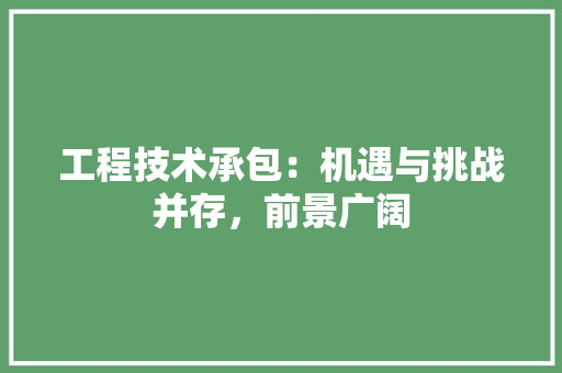 工程技术承包：机遇与挑战并存，前景广阔