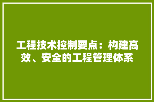 工程技术控制要点：构建高效、安全的工程管理体系